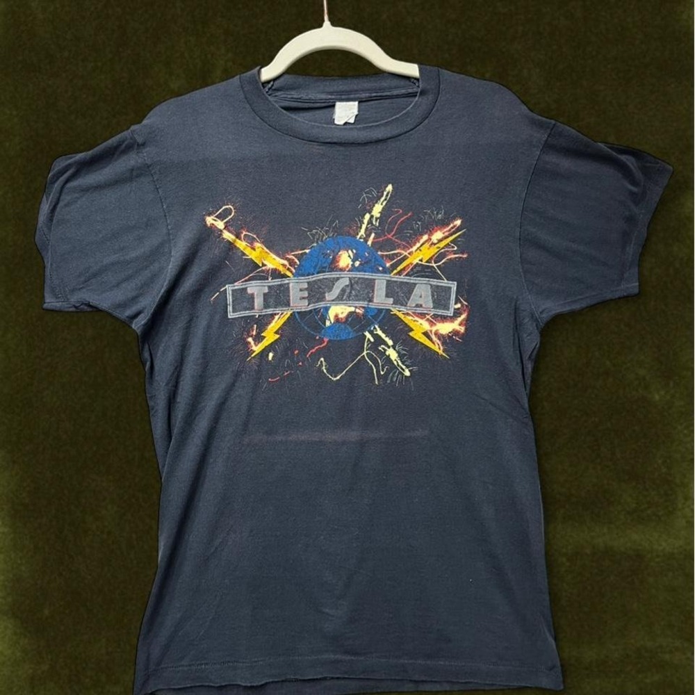 Vintage 1987 Tesla Mechanical Resonance Tour Shirt - Modern Small/Medium